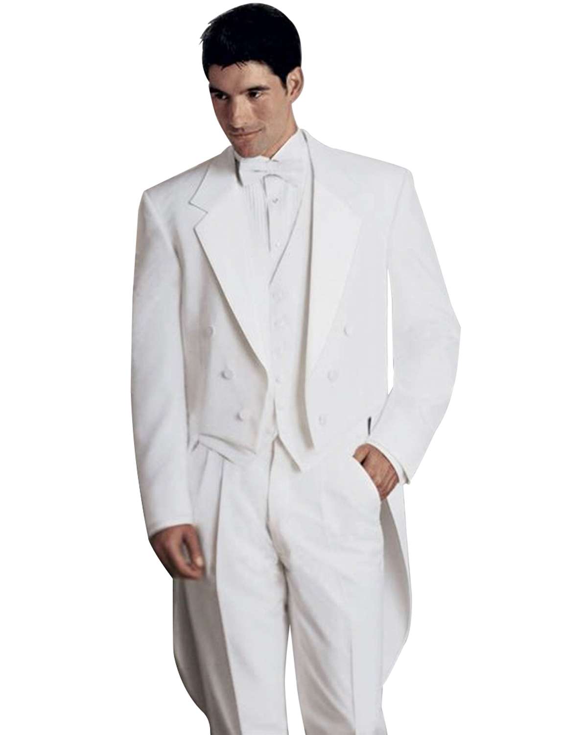Men'S Grooming Jacket - White Men's 3 Pieces Tailcoat Groom