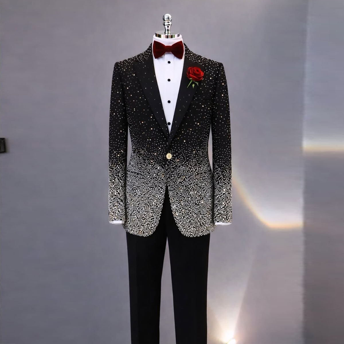 Men'S Grooming Jacket - Handsome Rhinestone Diamond Men Suit 2