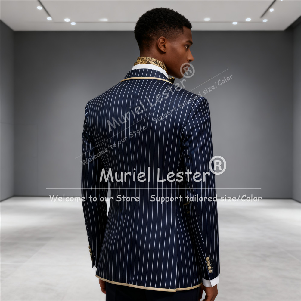 Navy Striped Men Suits Peak La - Men'S Grooming Jacket ulasan dan harga