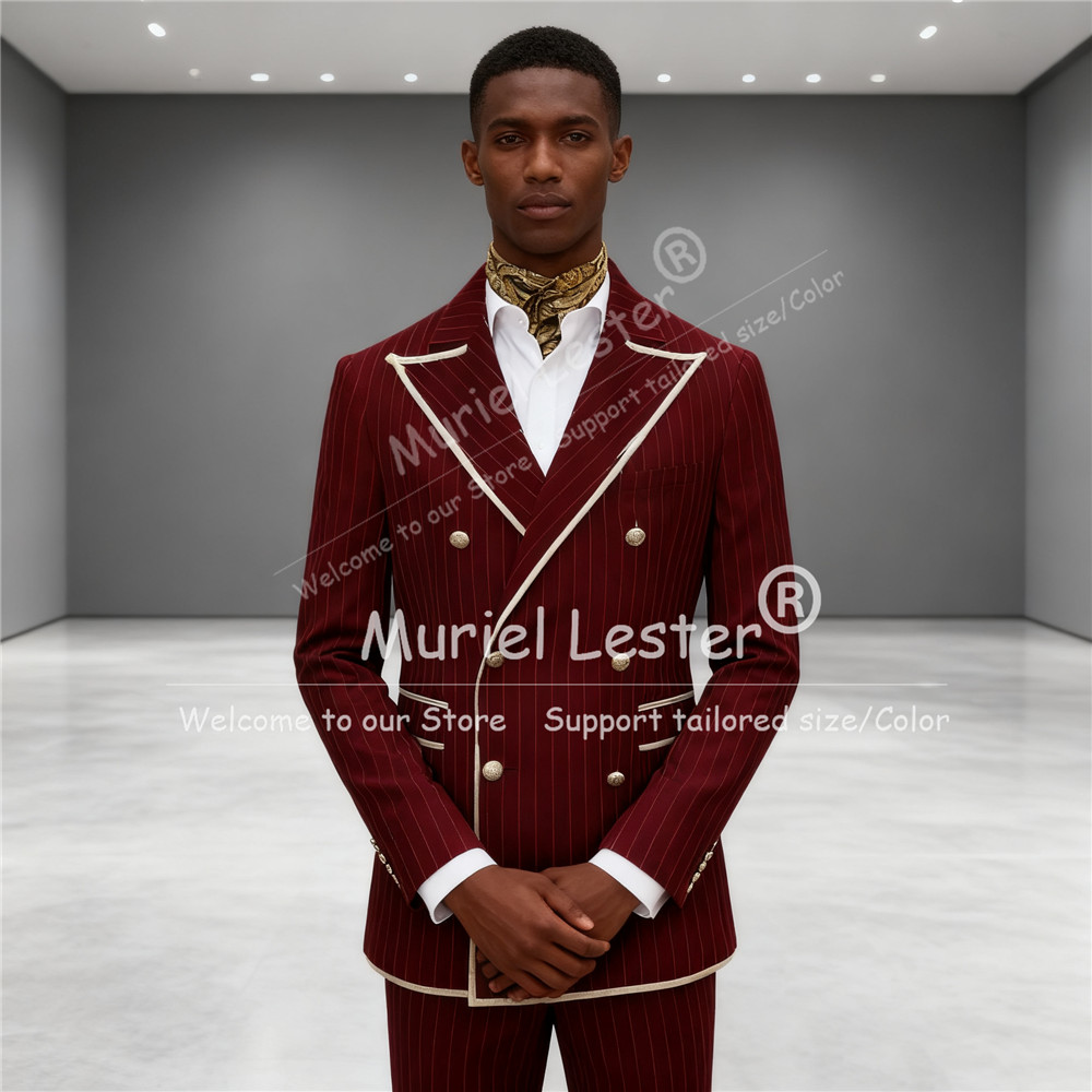 Navy Striped Men Suits Peak La - Men'S Grooming Jacket ulasan dan harga