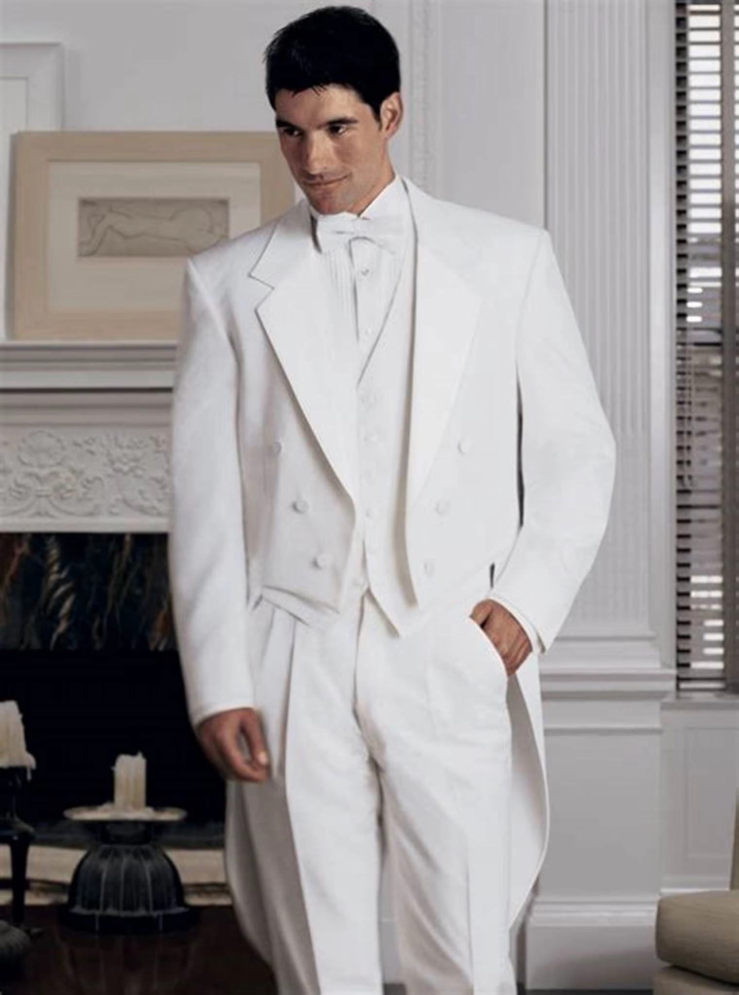 White Men's 3 Pieces Tailcoat  - Men'S Grooming Jacket ulasan dan harga